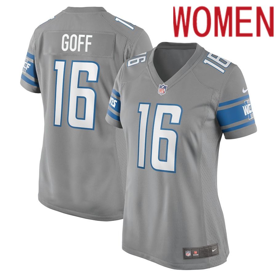 Women Detroit Lions 16 Jared Goff Nike Grey Game NFL Jersey